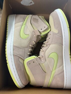 Nike High Top Sneakers in Beige and Neon Yellow